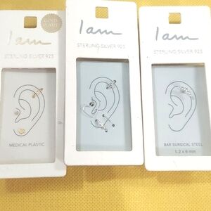 3 lot Sterling & Gold plated Surgical Steel Stud Hoop Earring Jewelry NEW